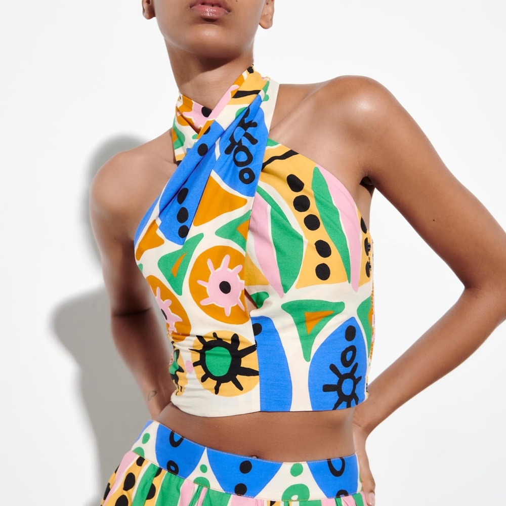 Zara Multicolor Halter Crop Top